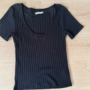 Zara Black Short Sleeve Ribbed Tee#96